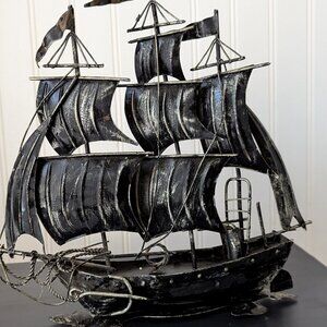 Tin Sail Ship Sculpture Pirate Boat